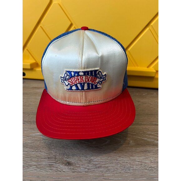 Vintage Super Bowl XVII AJD Snapback Trucker Cap Large 100% Rayon Red White & Bl - Picture 1 of 4